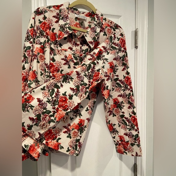NWOT Potpourri Size 1X Rose Floral Print Button Down Denim Shacket Top Pockets - Picture 10 of 12